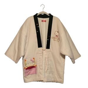 Vintage Sanrio HELLO KITTY Short Kimono Robe Boxy Puffy Y2K Polka Dot Japan 2001